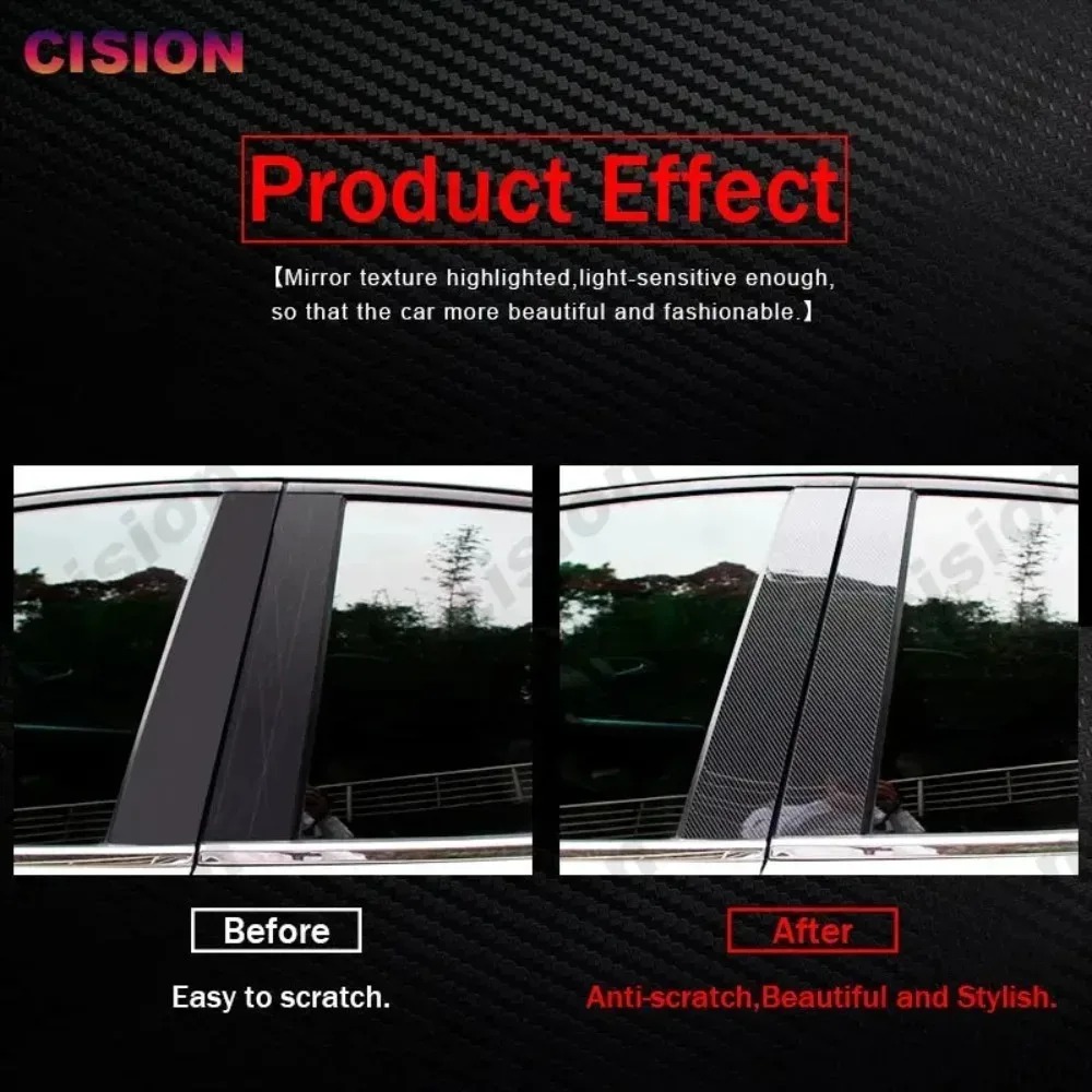 Glossy Carbon Fiber Car Door Window Middle Column Center BC Pillar Post Panel Cover Trim Mirror Effect PC Sticker For Mazda BT50