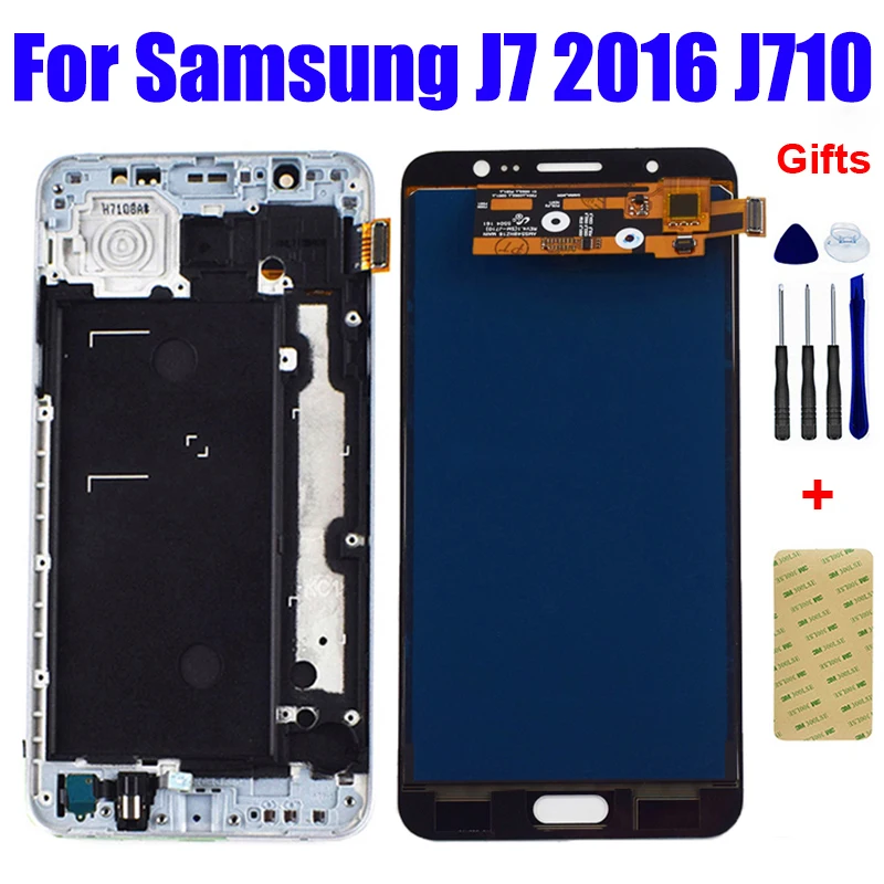 For Samsung Galaxy J7 2016 J710 J710F J710M J710H J710A J710FN LCD Display Panel Digitizer with Touch Screen Assembly Frame