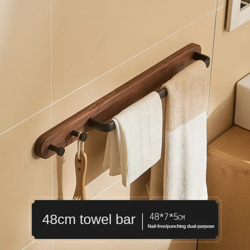 Aluminum Wood Towel Racks With Hooks Bathroom Accessories Wall Mount Robe Holders Kitchen Storage Organizer Home Hanging Shelves