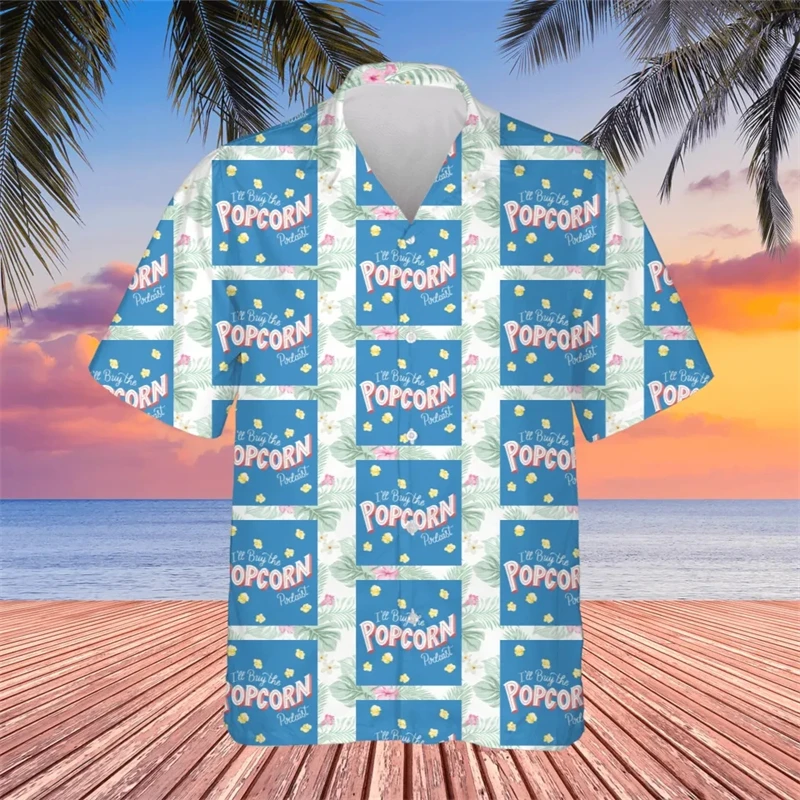 Cute Popcorn Graphic Female Blouses Funny Snack Puffed Rice Shirts For Men Kawaii Hawaiian Beach Shirt Cartoon Lapel Blouse Tops