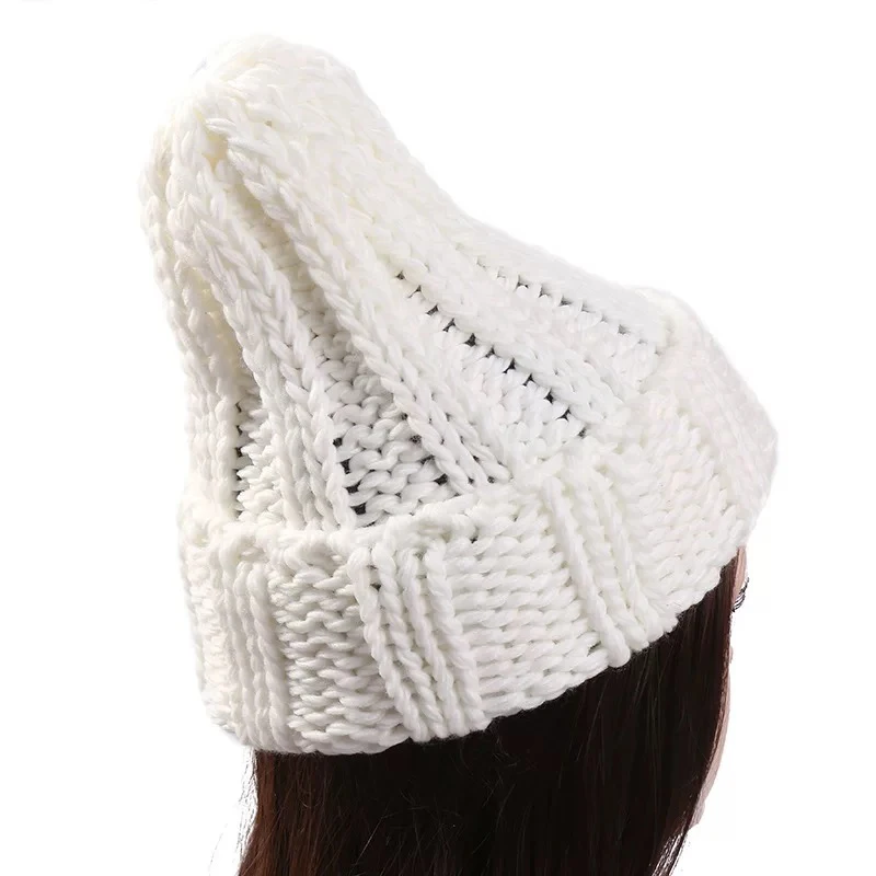 2023 Women Winter Knitted Beanies Hat Thick Soft Warm Coarse Large Knitted Solid Hat Female Bonnet Skullies Beanies Hat