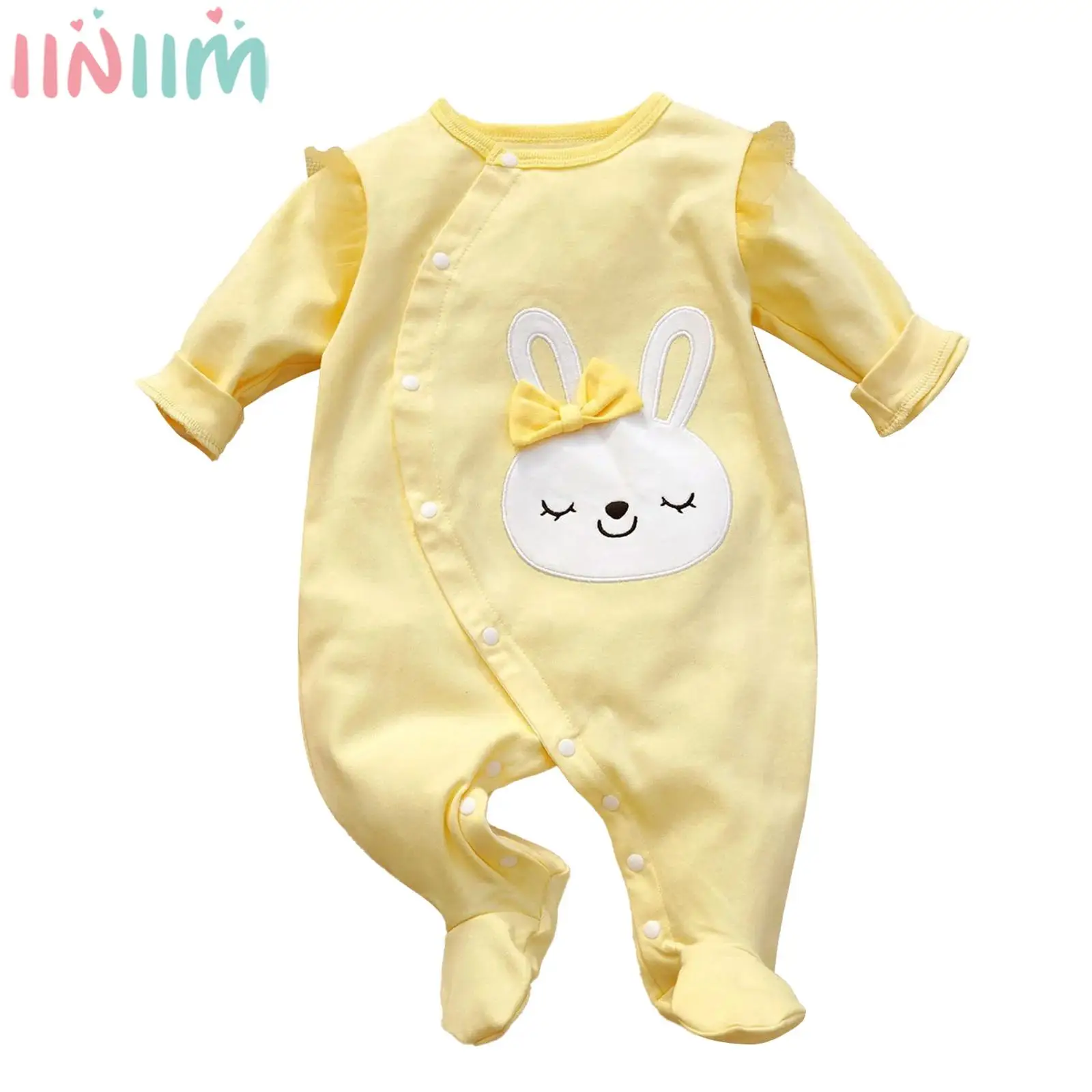 

Newborn Baby Girls Cute Cartoon Print Soft Cotton Rompers Long Sleeve Footed Bodysuit for Daily Baptism Birthday Wedding Party