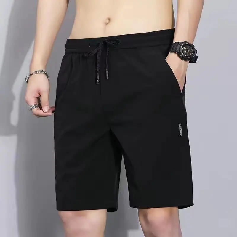 Fashion Loose Elastic Waist Pockets Shirring Bandage Casual Shorts Men's 2023 Summer New Oversized Solid Color All-match Shorts
