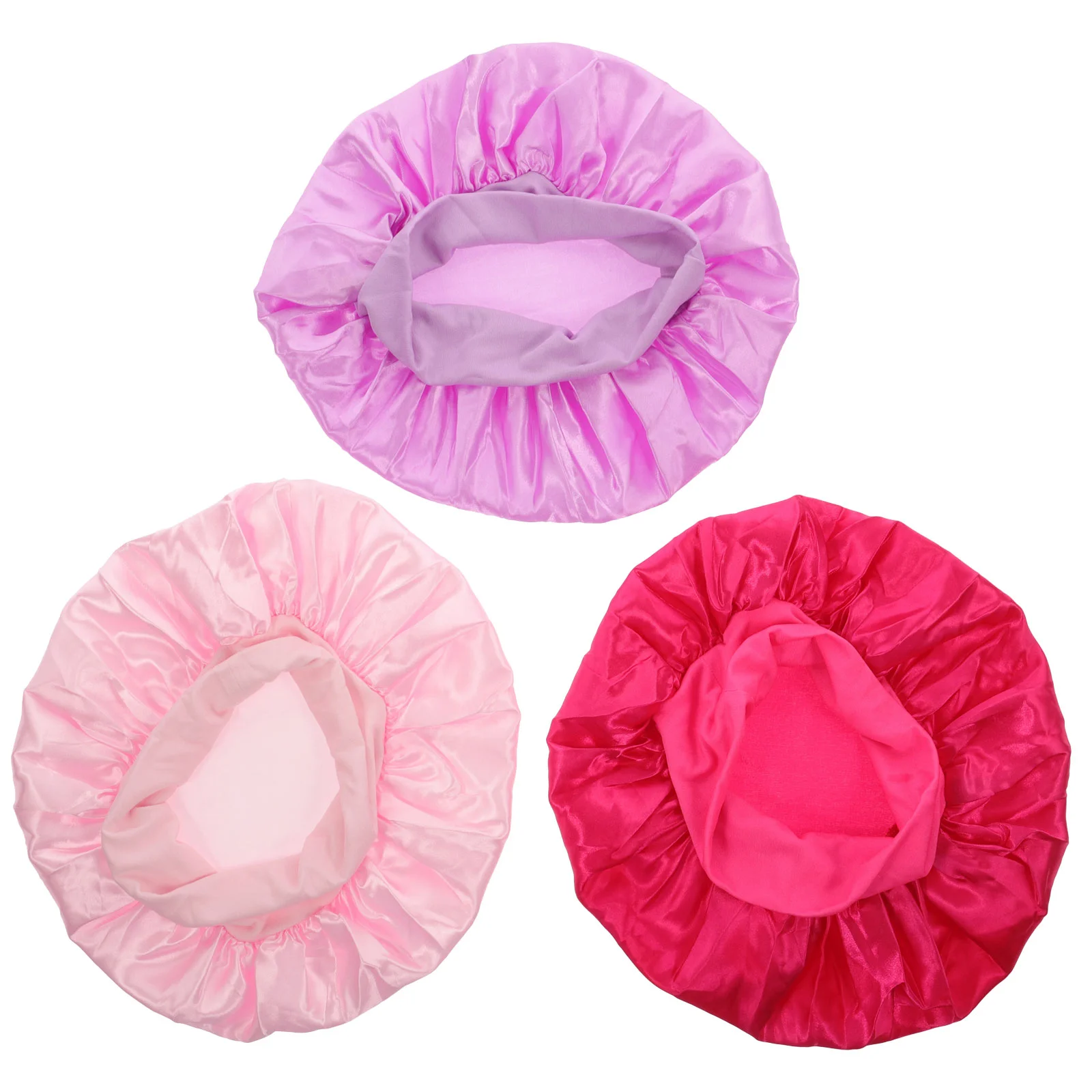 Gorro de ducha para niños, gorro para dormir a prueba de agua para niña y bebé, seda rosa, 3 uds.