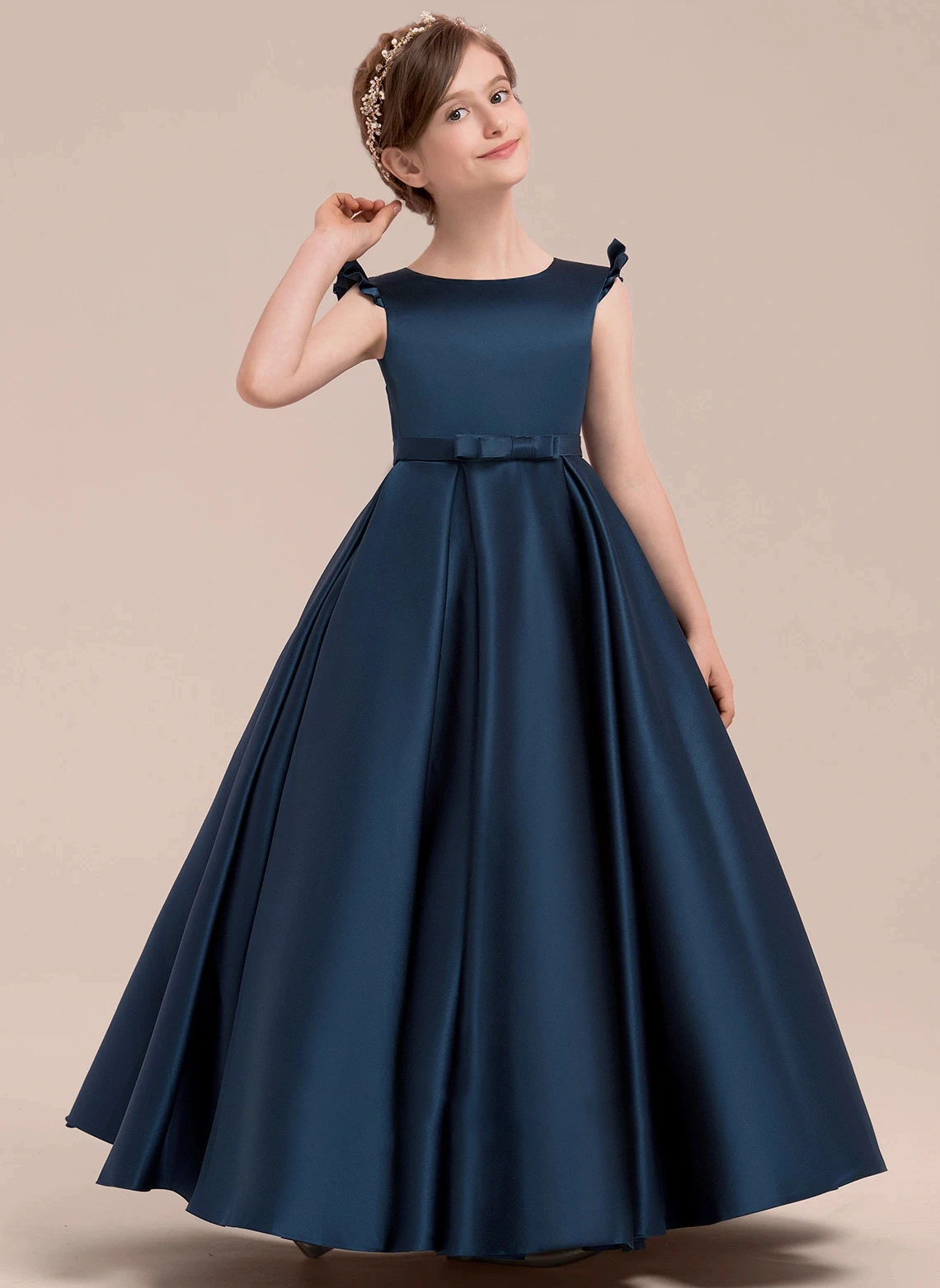 

Junior Bridesmaid Dress Ball-Gown/Princess Scoop Floor-Length Satin Flower Girl Dress First Communion Dress 2-15T