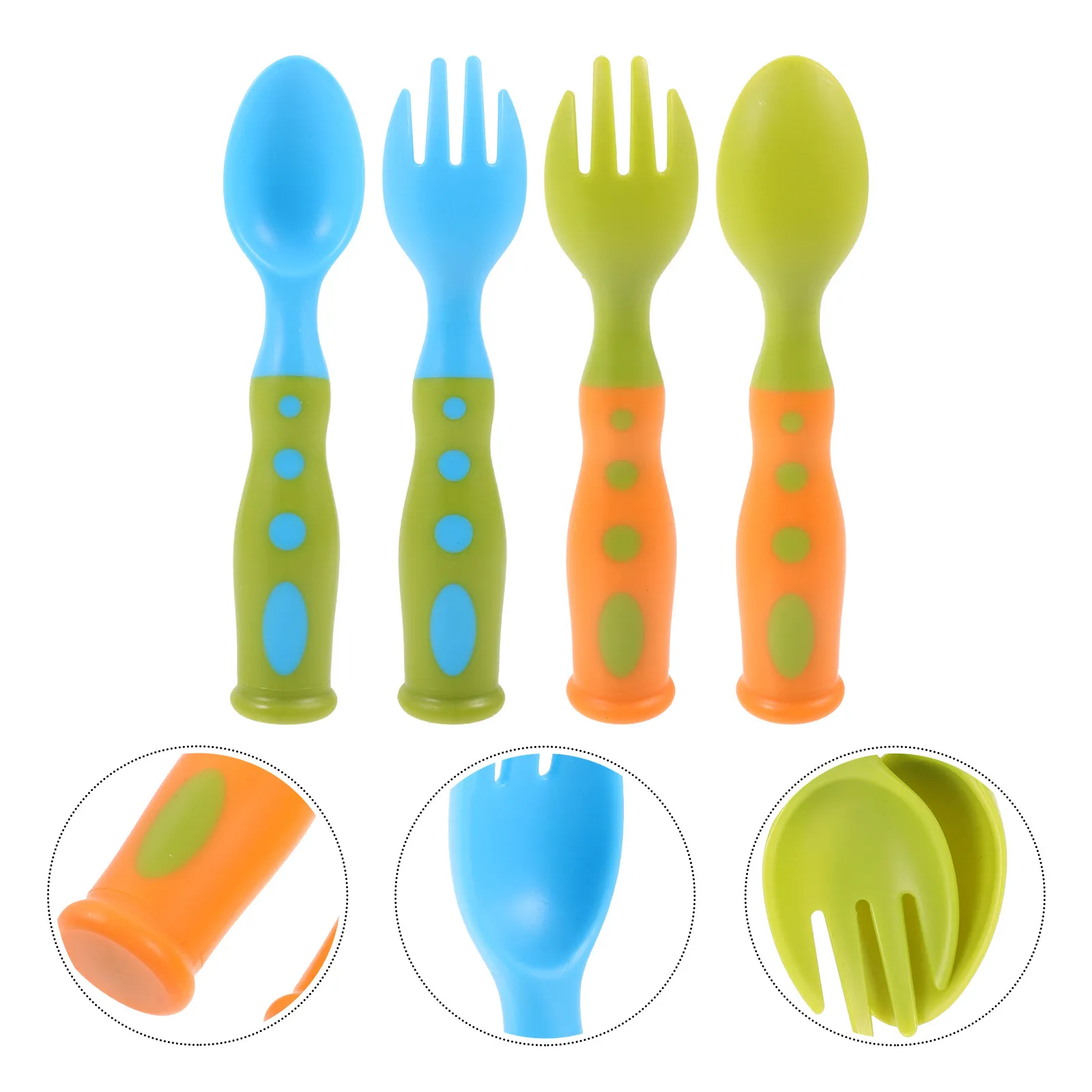 

2 комплекта детских столовых приборов для самостоятельного питания, обучающие ложка и вилка для малышей, компактные, легкие, экологичные, многоразовые