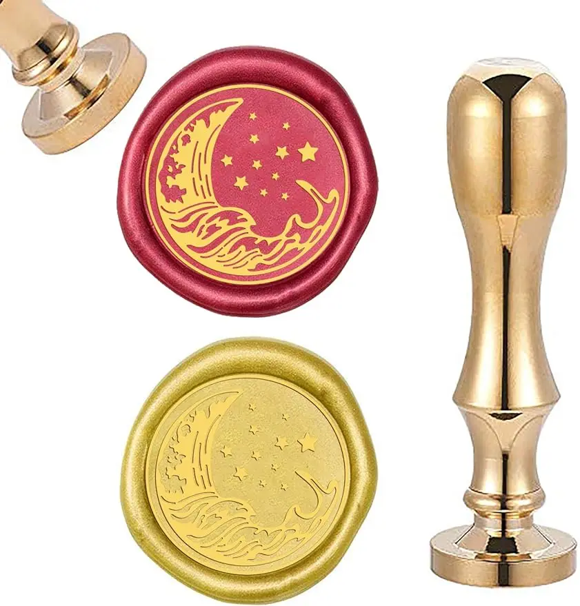 

1PC 25mm Wax Seal Stamp Moon and Wave Metal Sealing Wax Stamp Moon Brass Stamp for Envelope Invitation Wedding Embellishment