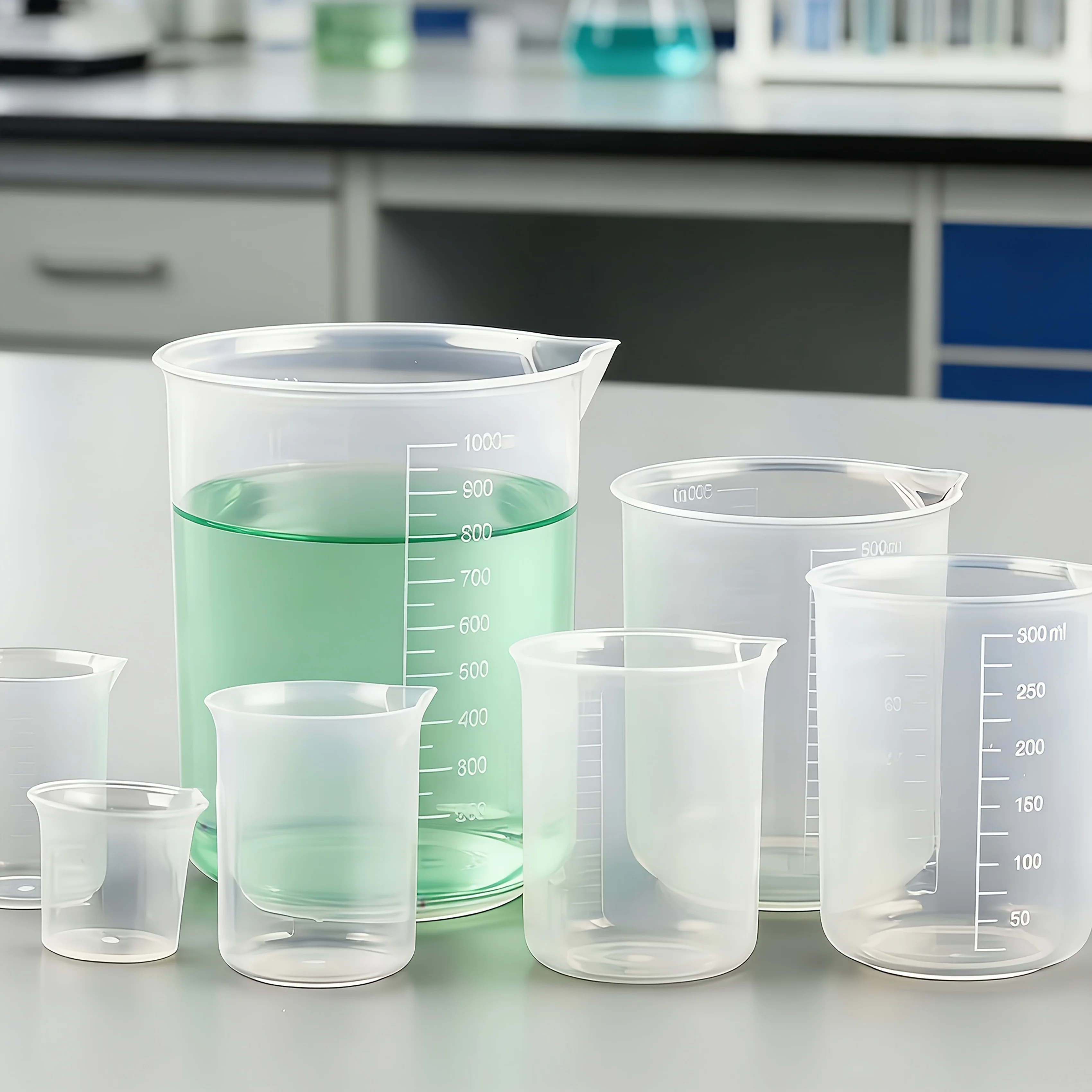 Taza medidora de plástico con marcas de escala, taza medidora de plástico transparente reutilizable, adecuada para uso en laboratorio, manualidades, mezcla de líquidos, batidos, etc. Fácil de Limpiar, No se Daña Fácilmente, Disponible en Varios Tamaños: 20 ml/50 ml/100 ml/150 ml/250 ml/500 ml/1000 ml