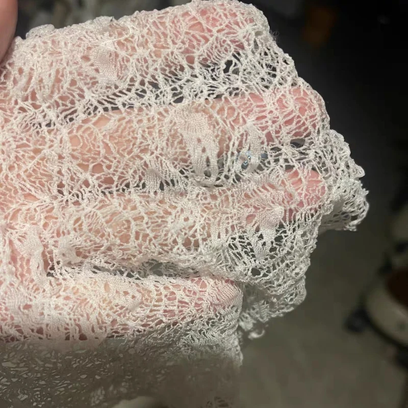

White Irregular 3D Lace Fabric Sheer Hollow Mesh Cloth for Bridal Veil Wedding Gown Shawl Bride Dress Sewing DIY Material Decor