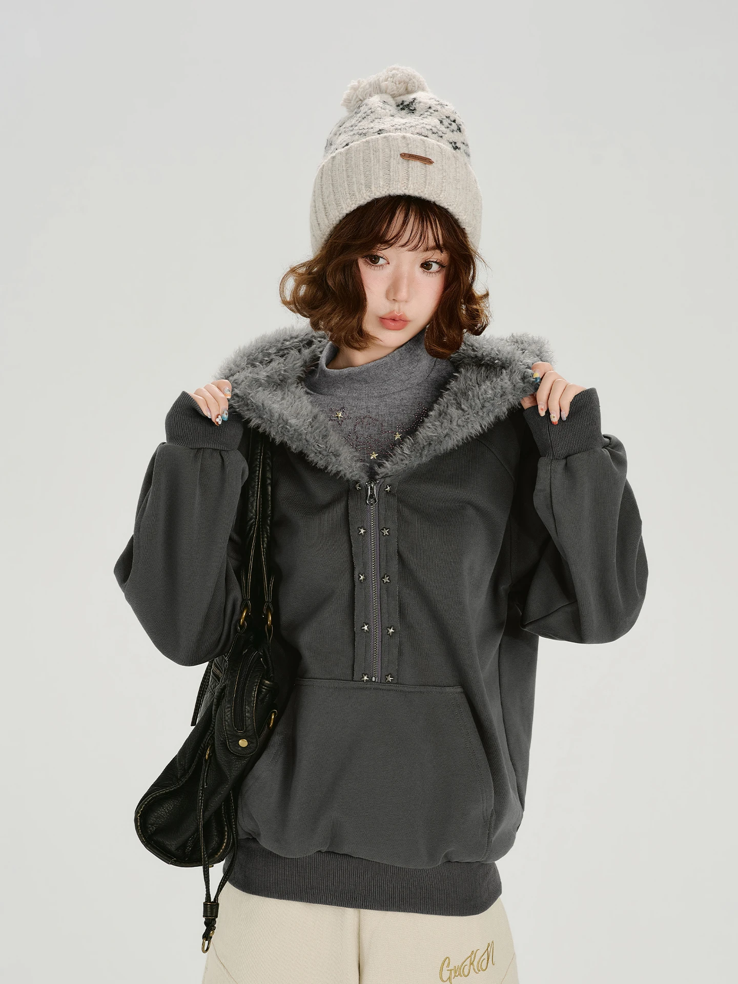 

Girly American Sle Vintage Plu Long Sve Толстовка с капюшоном Женский свободный топ Осень Зима Новый дизайн Sense Повседневная одежда