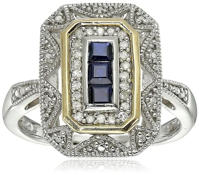 Vintage Silver Princess Created Blue/rose Zircon Cut Art Deco-Style Ring Size 6-10