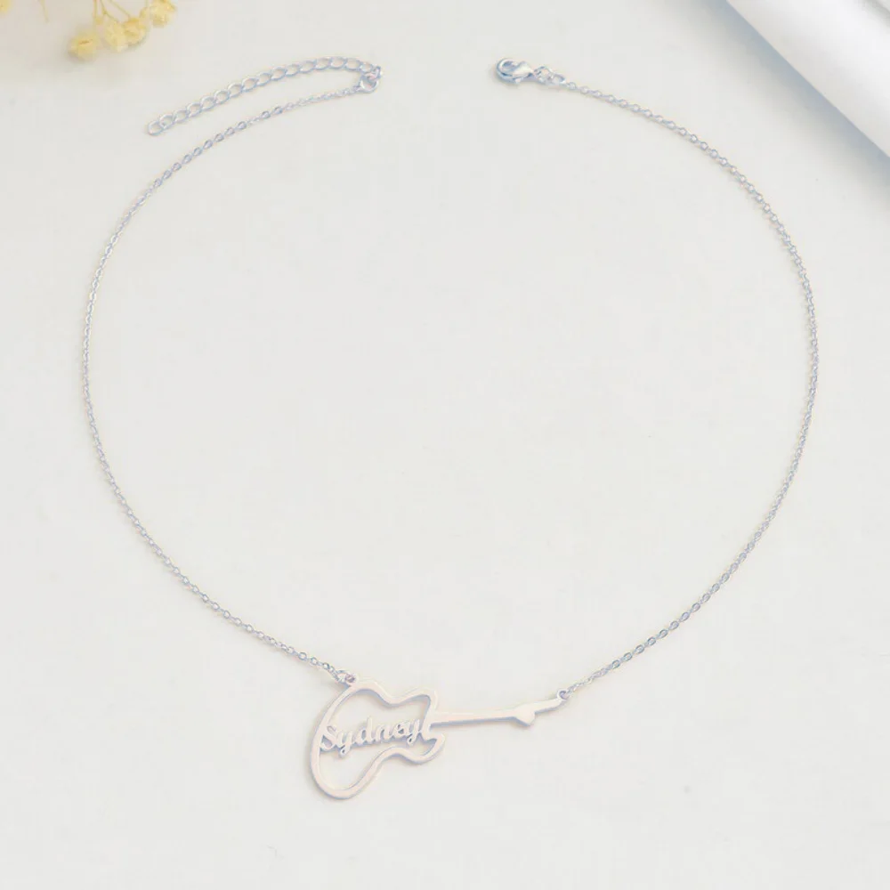 Custom Stainless Steel Name Necklace For Women Kid Customized Guitar Shape Letter Name Pendant Necklaces Jewelry Accessories