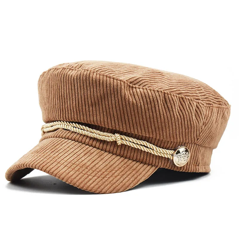 

New Spring And Autumn Solid Color Corduroy Octagonal For Women Korean Versatile Artistic Painter Hat Duckbill Cap Beret