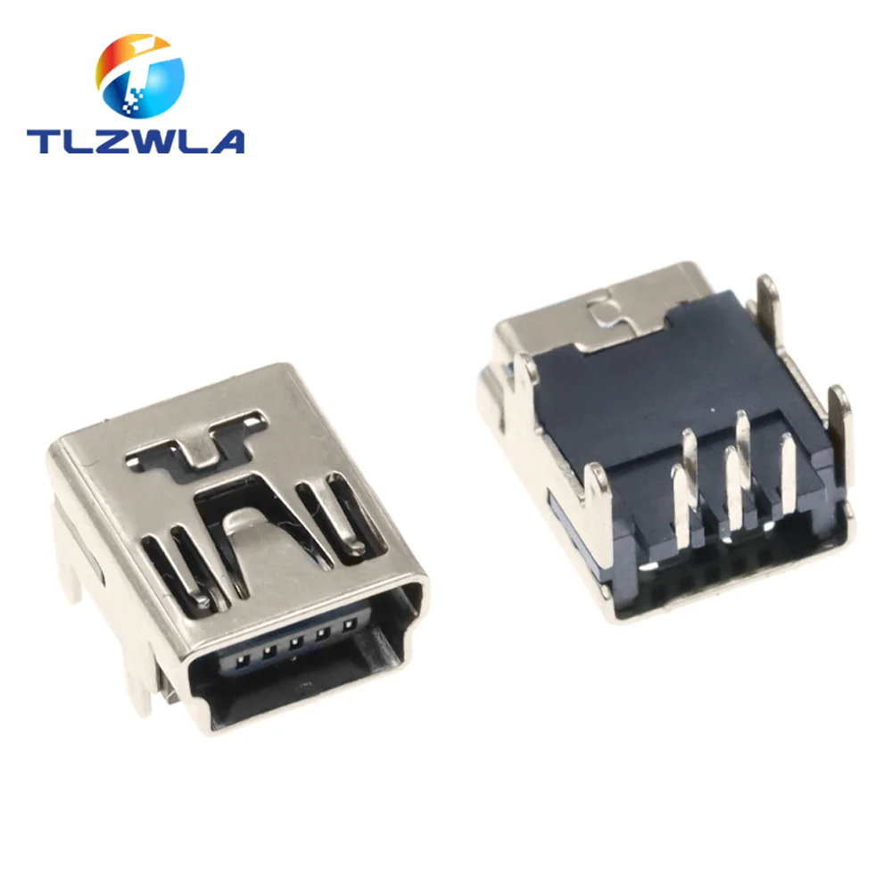 10PCS Mini USB Type B 5-Pin Female Socket Right Angle DIP Jack Connector Plug-in