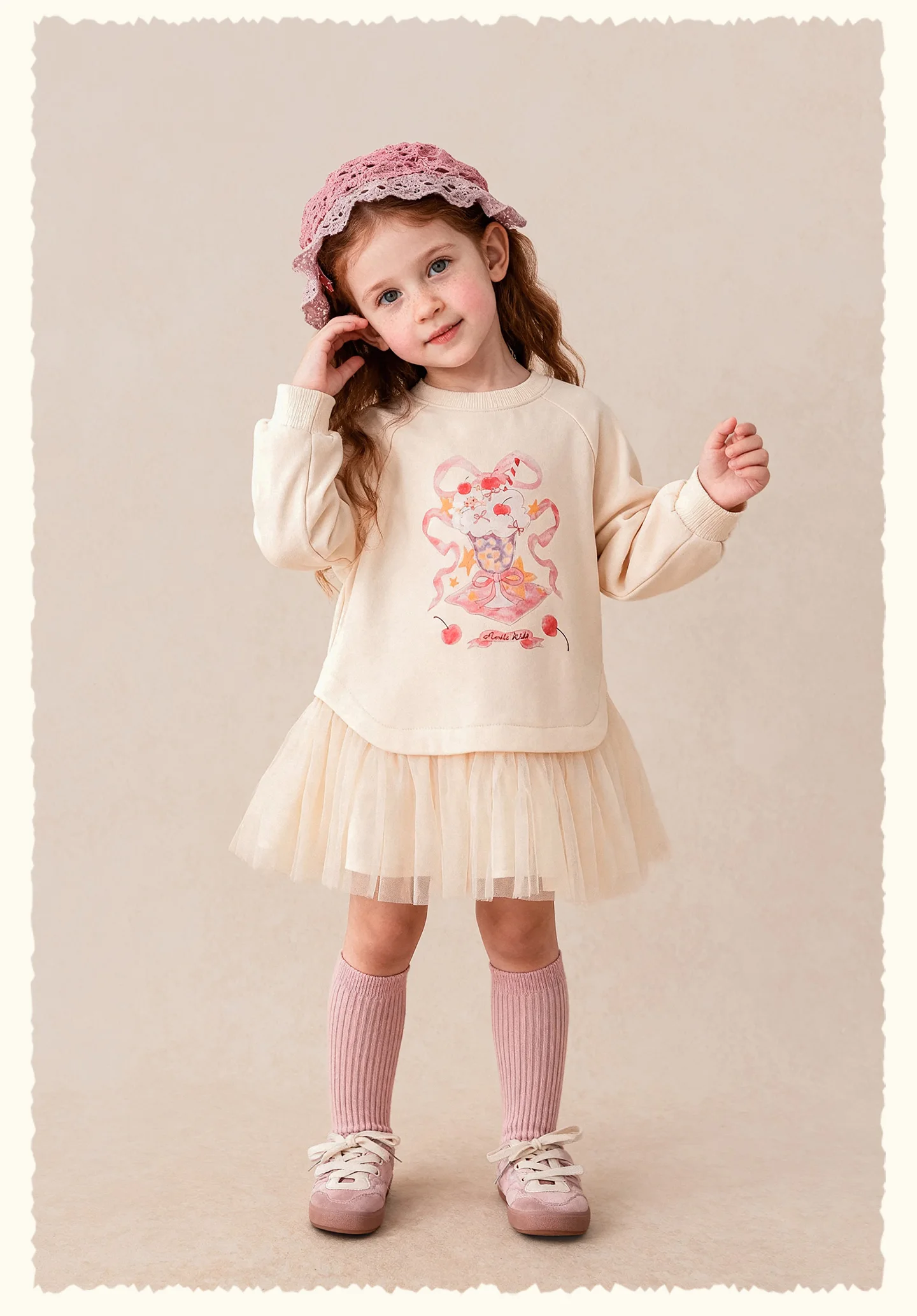 Amila 2026 Herbst Neues Kinder-Mädchen-Mesh-Splice-Kleid Niedliches Eiscreme-Muster Süßes Liebliches Prinzessinnen-Partykleid – Detail 16