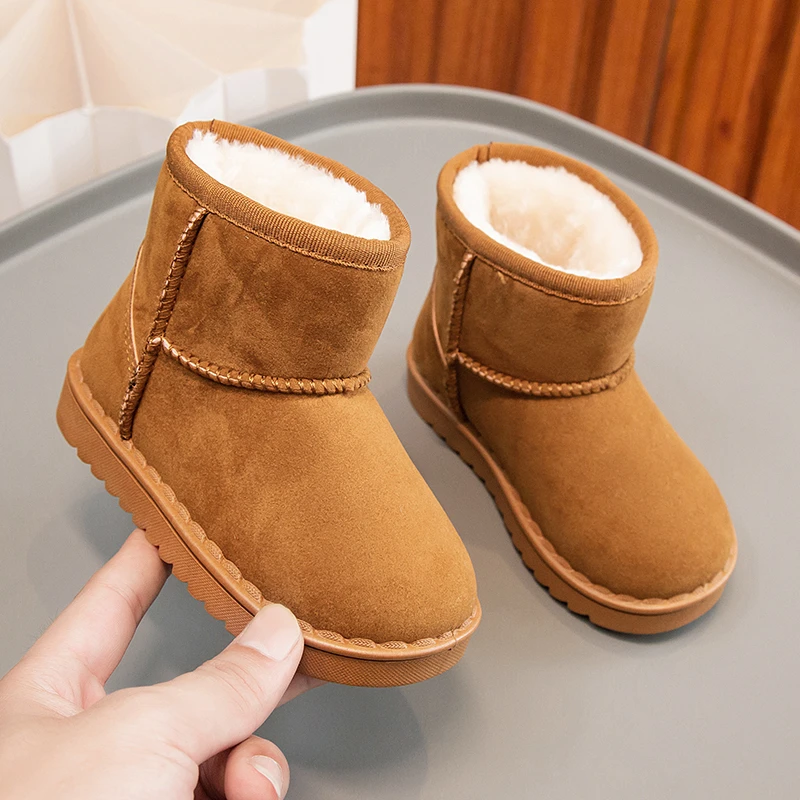 Kinder Schneestiefel Prägnanter Stil Plüsch Chunky Winter Kinder Kurzstiefel Einfarbig Slip-on Unisex Klassische Jungen Mädchen Schuhe 23-36 – Detail 27