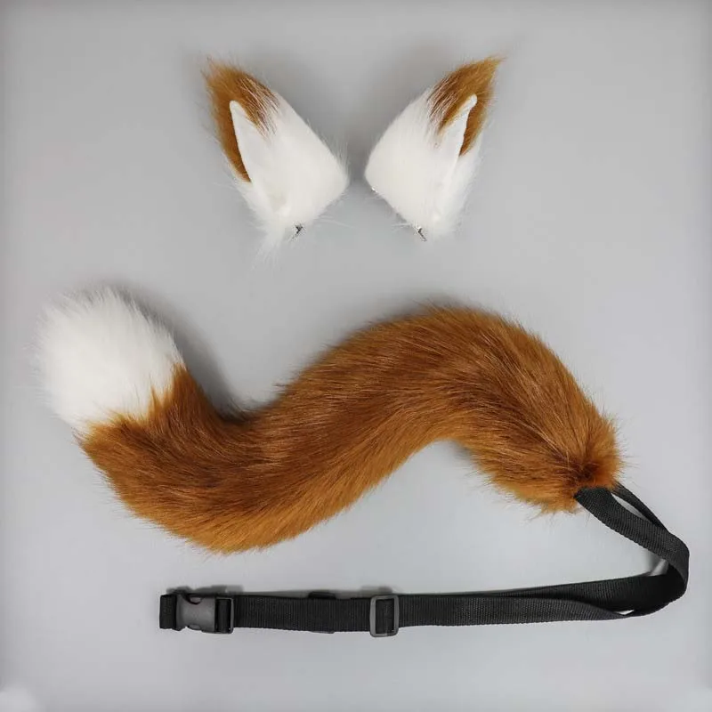 Animal Plush Fox Cat Ear Headwear Tail Suit Cosplay Lolita Girl Party Hair Clip Kawaii Animal Handmade Set Costume Accessories