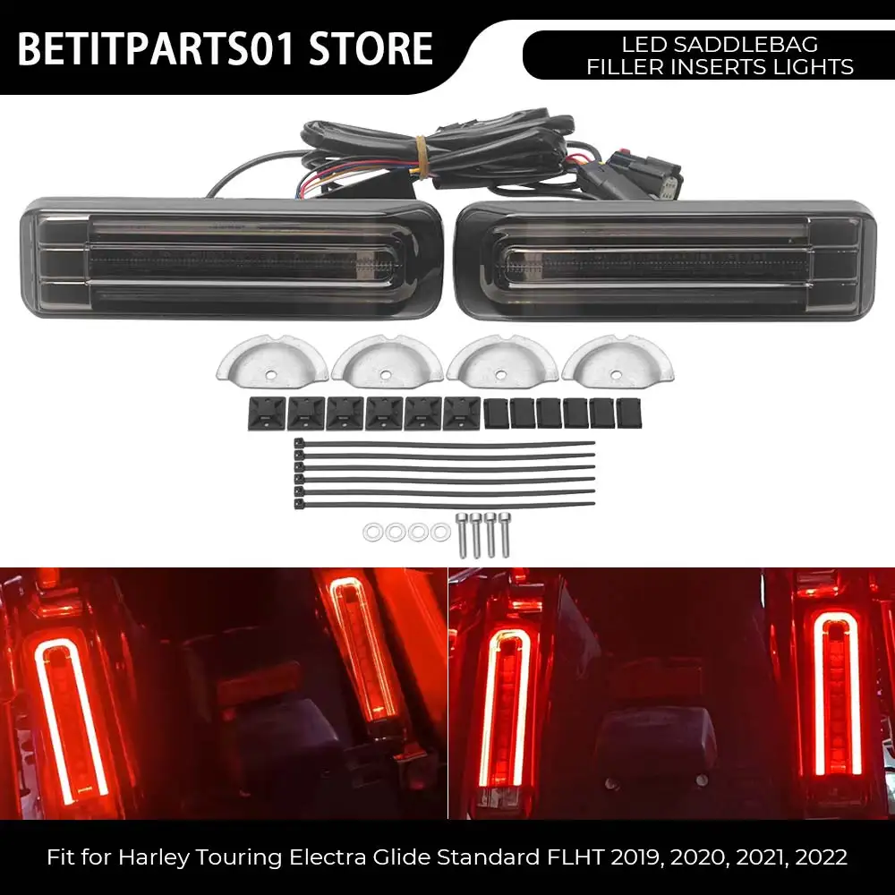

For Harley Touring Electra Glide Standard FLHT 2019 2020 2021 2022 LED Motorcycle Saddlebag Filler Inserts Lights ABS Plastic