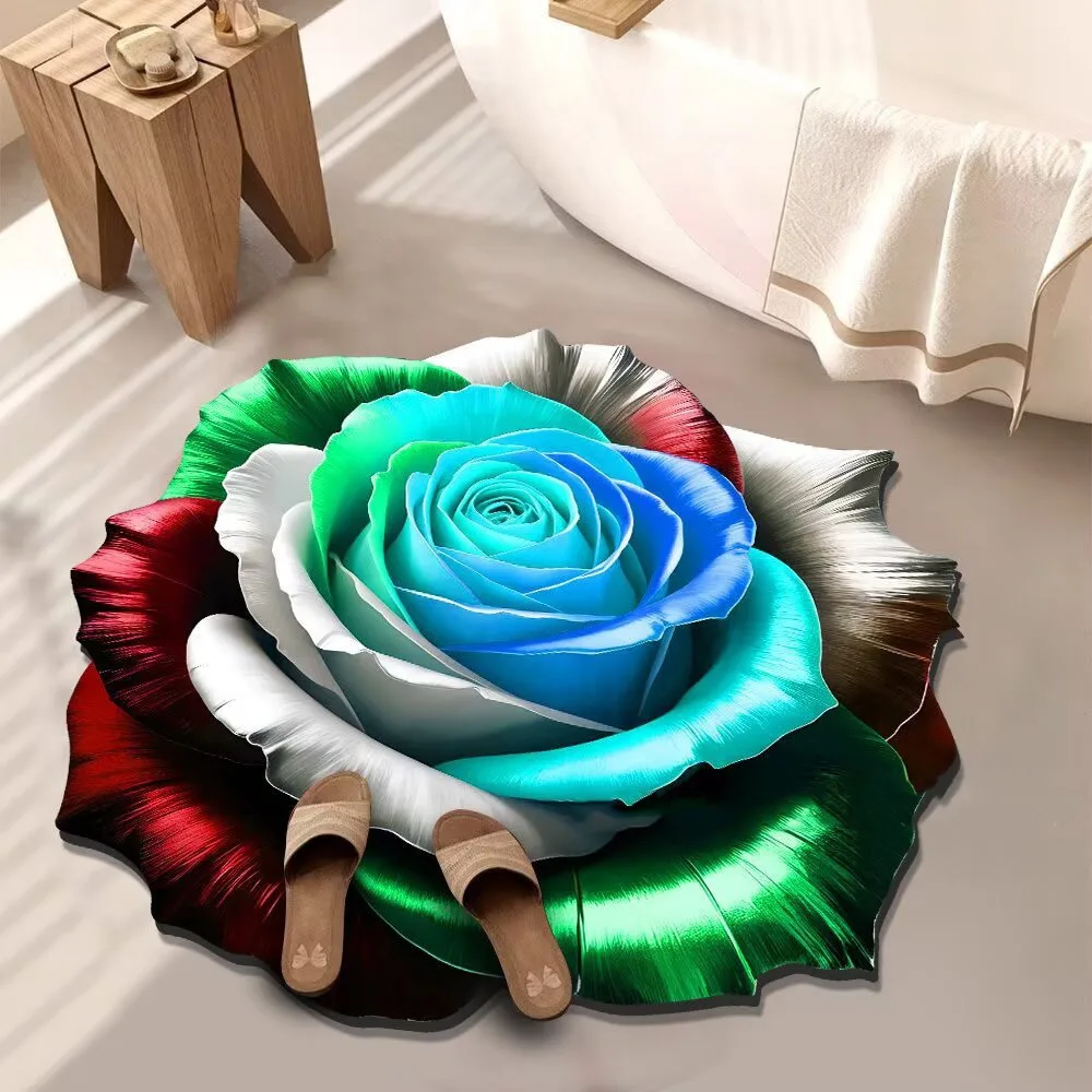 Special-shaped Flower Carpet Soft Non-slip Bathroom Floor Mat Absorbent 50x50cm Peony Floor Mat for Living Room Tea Bedside