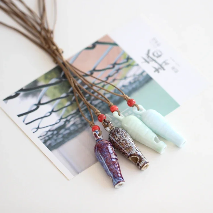 Ceramic Whistle Necklace for Women, Retro Style, Hand Made, Fashion Jewelry, DIY, #5023