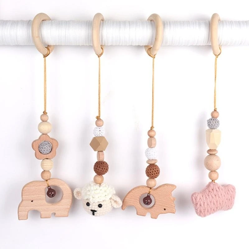 J15U Newborn Wooden Beads Ring Teether Molar Teething Nursing for Infants Room