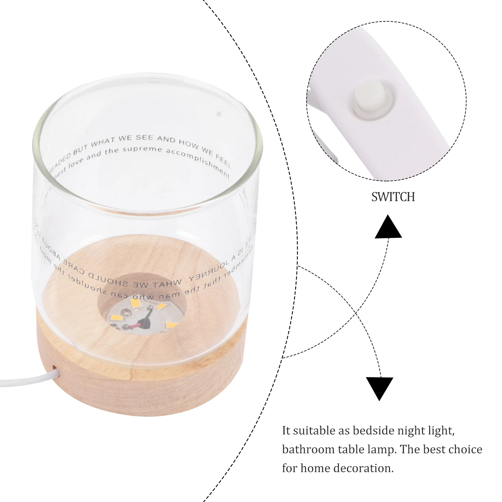 

Aromatherapy Diffuser Cup Night Light Wooden Base LED Display Crystal USB Glass Bedroom Bathroom Decor