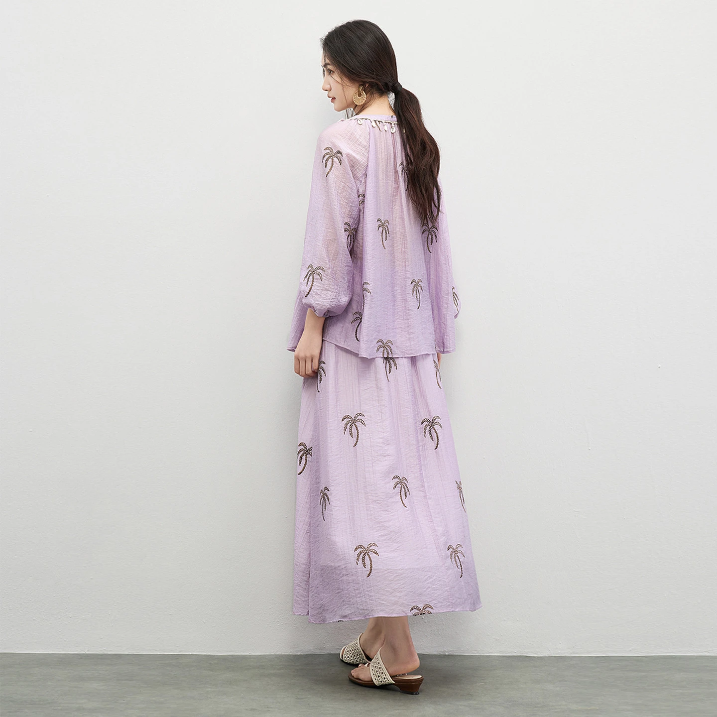 SENTUBILA Women's New in Matching Set 2026 Spring Puff Sleeve Tops A Line Skirt Embroidery Lightweight Two Pieces Set 161ZK4870