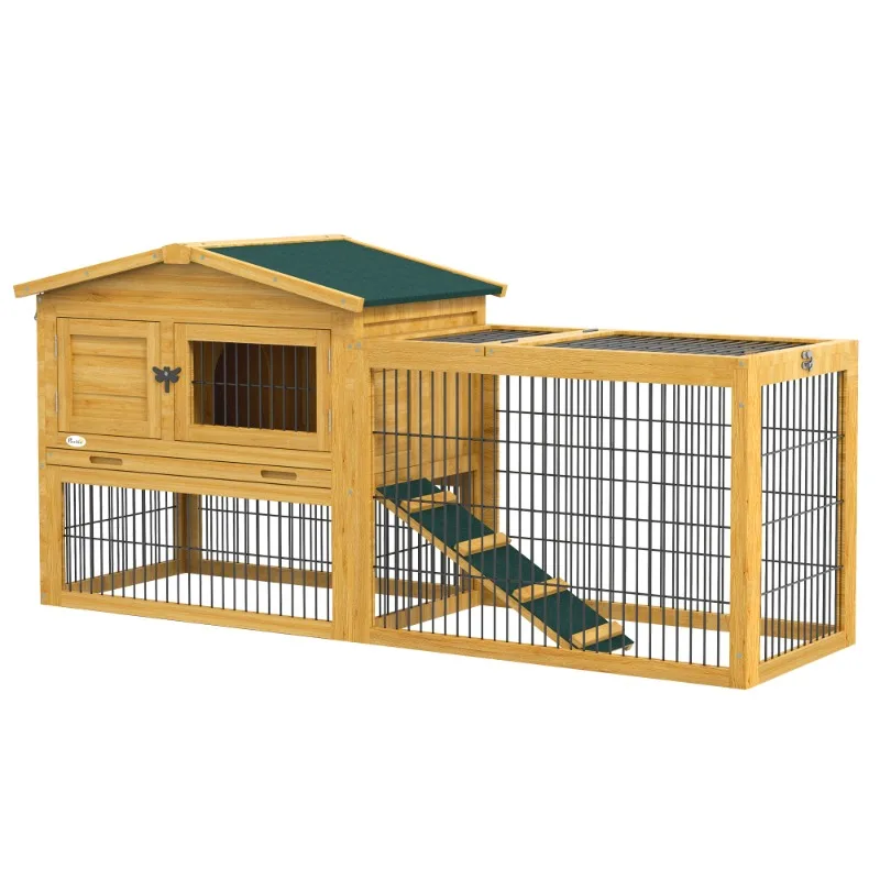 

Outdoor rabbit cage wooden large rabbit cage windproof roof detachable tray ramp suitable for outdoor and indoor use