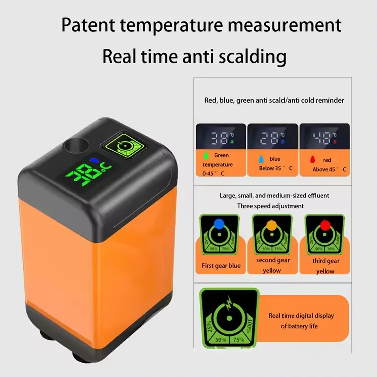 Portable Electric PVC Outdoor Camping Shower Pump 3-Speed Adjustable with Intelligent Digital Display for Hiking
