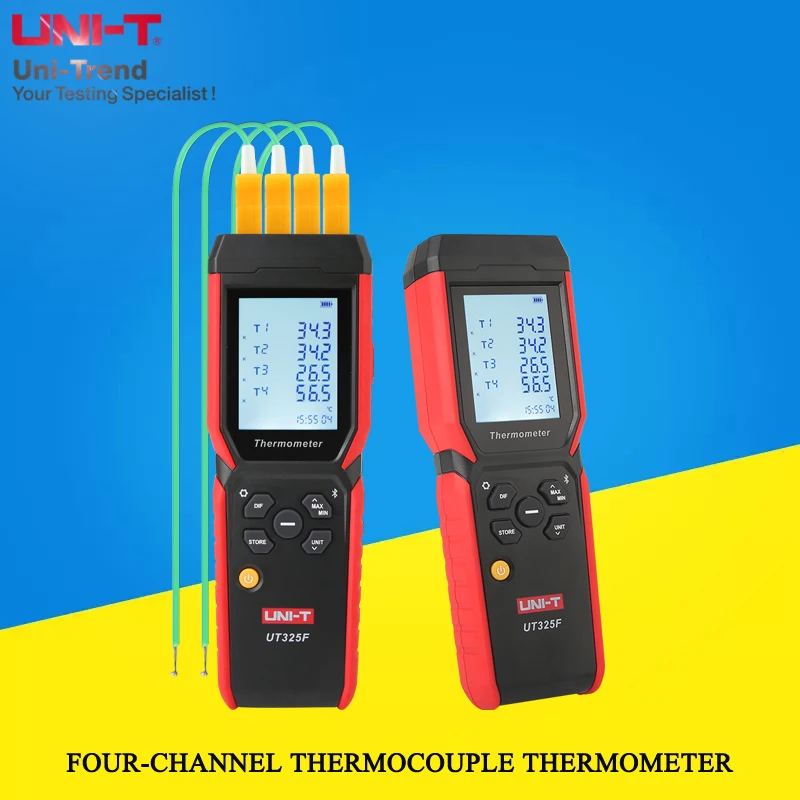 

UNI-T Intelligent Bluetooth communication industrial grade four-channel thermocouple thermometer UT325F/J,K,T,E,R,S,N type probe