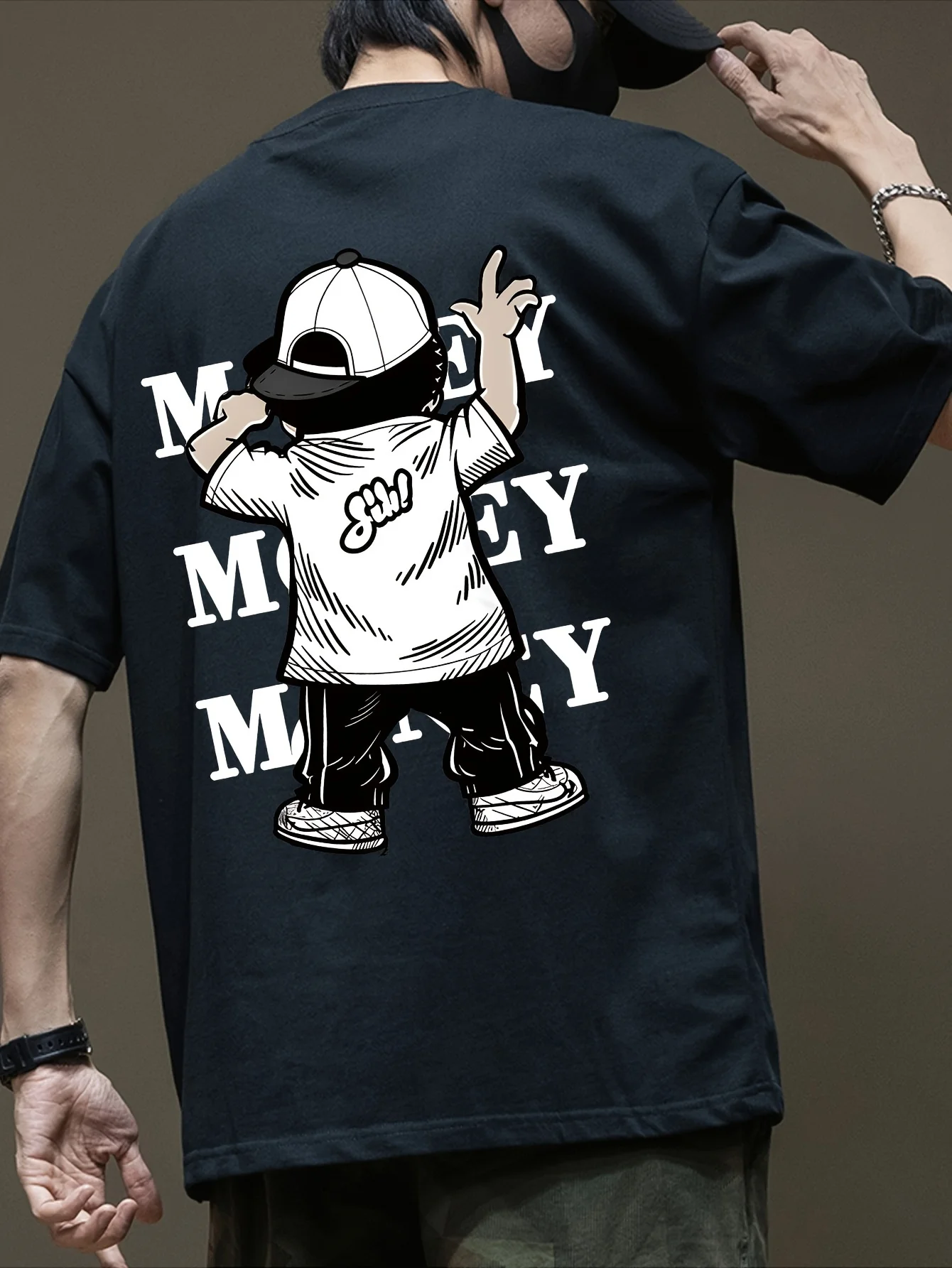 American heavy 100% cotton short-sleeved T-shirt men's 2025 trend loose American printing casual versatile couple top