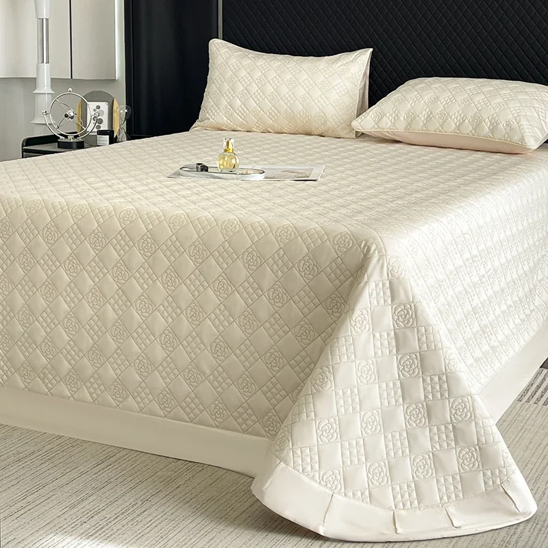 600TC Egyptian Cotton Quilted Bedspread Or With Elastic Band Bed Sheet, Bed Cover, Mattress Cover, Bed Sheet, Pillowcases 3Pcs