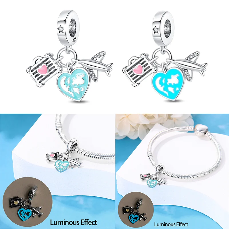 Contas luminosas para Pandora Pulseira Original, 925 Sterling Silver, Estrelas, Firefly, Peixe, Glow Series, DIY, Fine Jewelry Gift