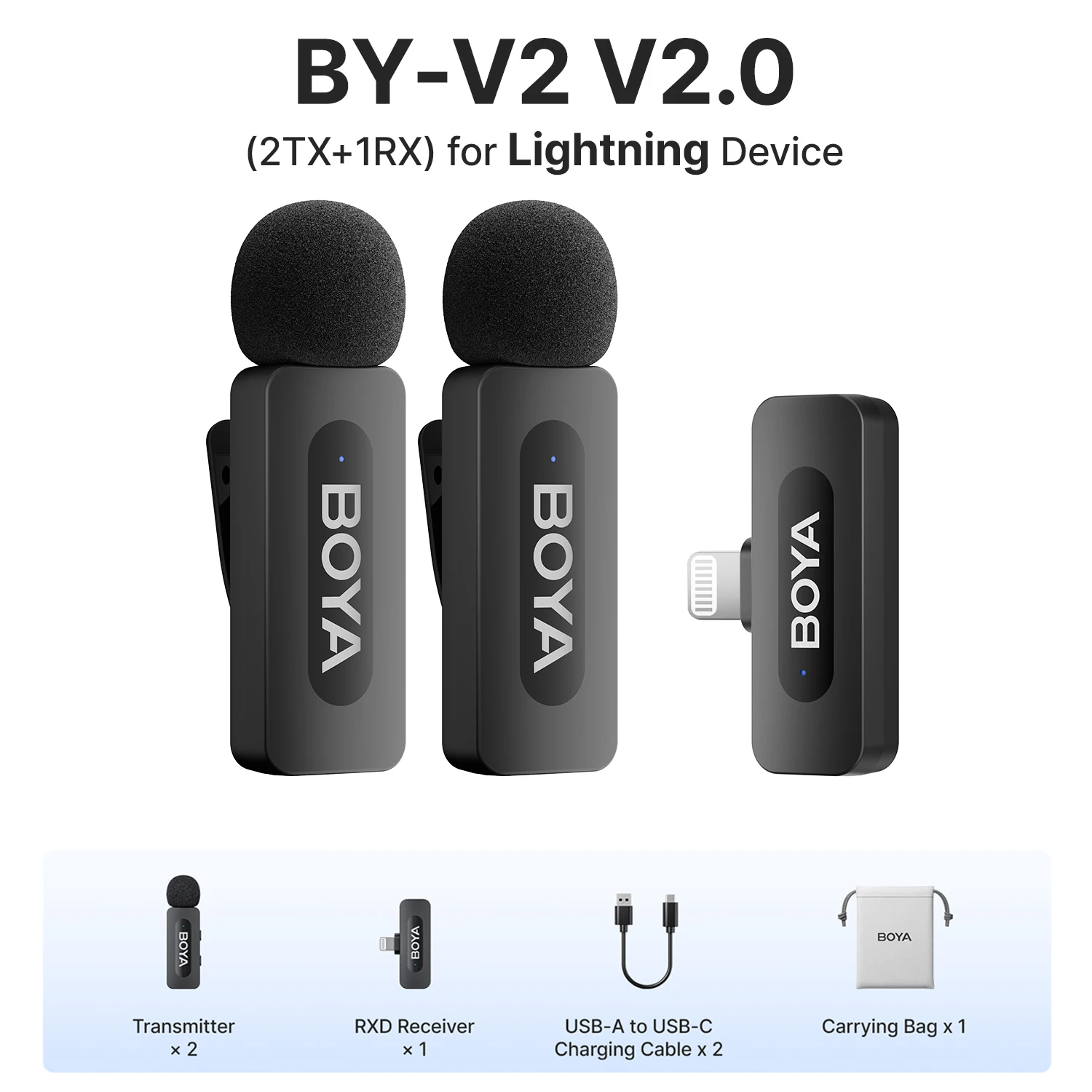BOYA BY-V3 Wireless Lavalier Microphone for iPhone 15/16 Series Samsung DJI Pocket 3 Type-c Smartphones Cameras Video Recording