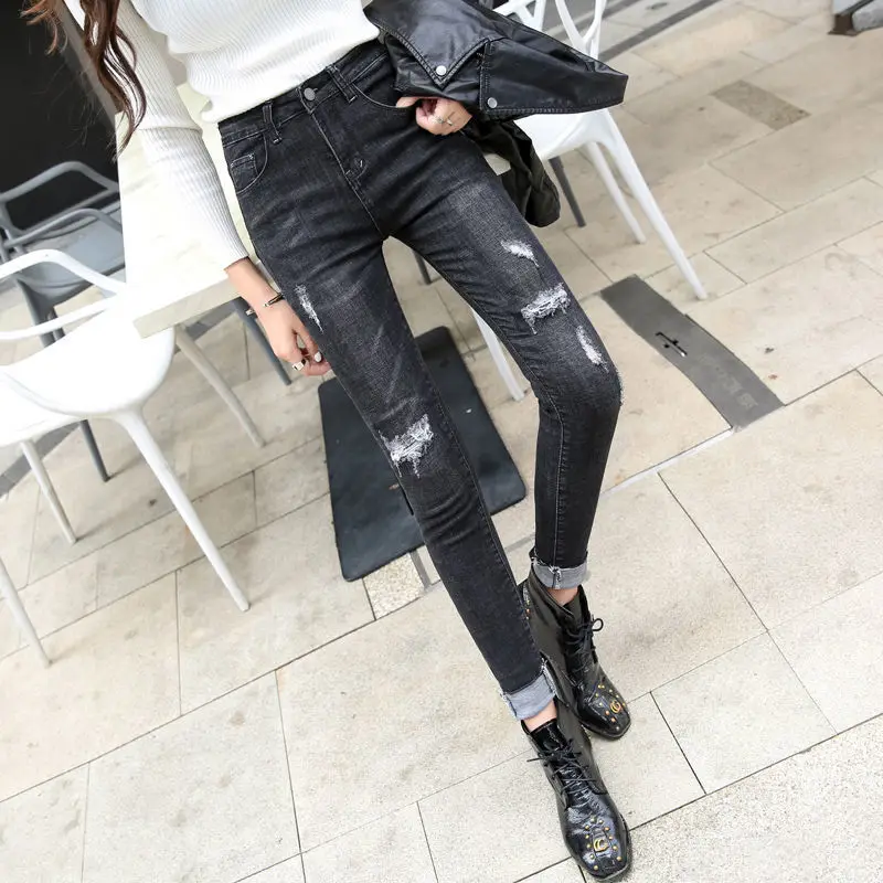 High Elastic Pencil Pants Women Jeans Ripped Fashion Skinny Jean Trousers Slim Sexy Summer New Comfy Stretch Long  Z150