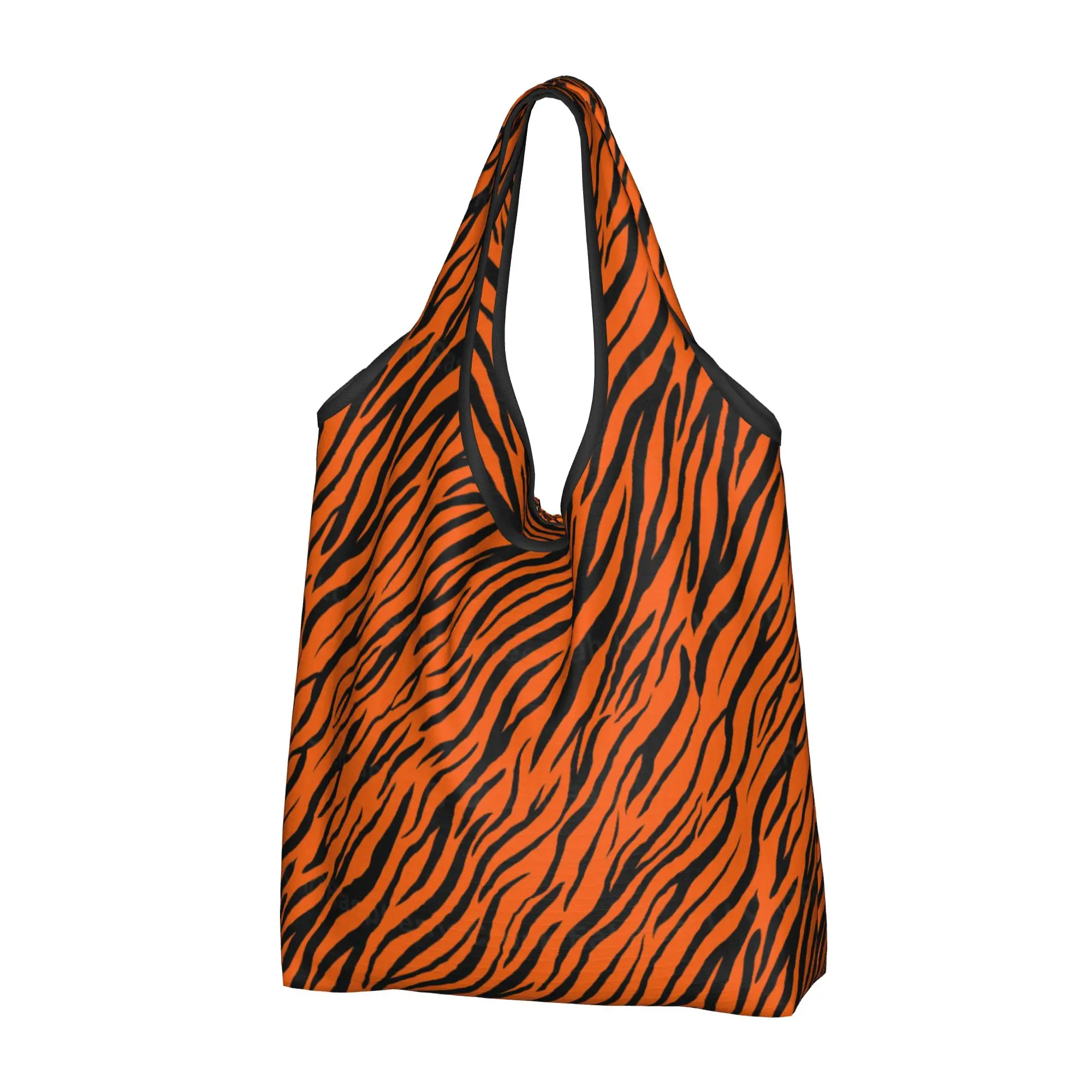 Cute Zebra Tiger Cheetah Stripe Geometry  Shopping Tote Bags Portable Wild Animal  Groceries Shopper Shoulder Bag