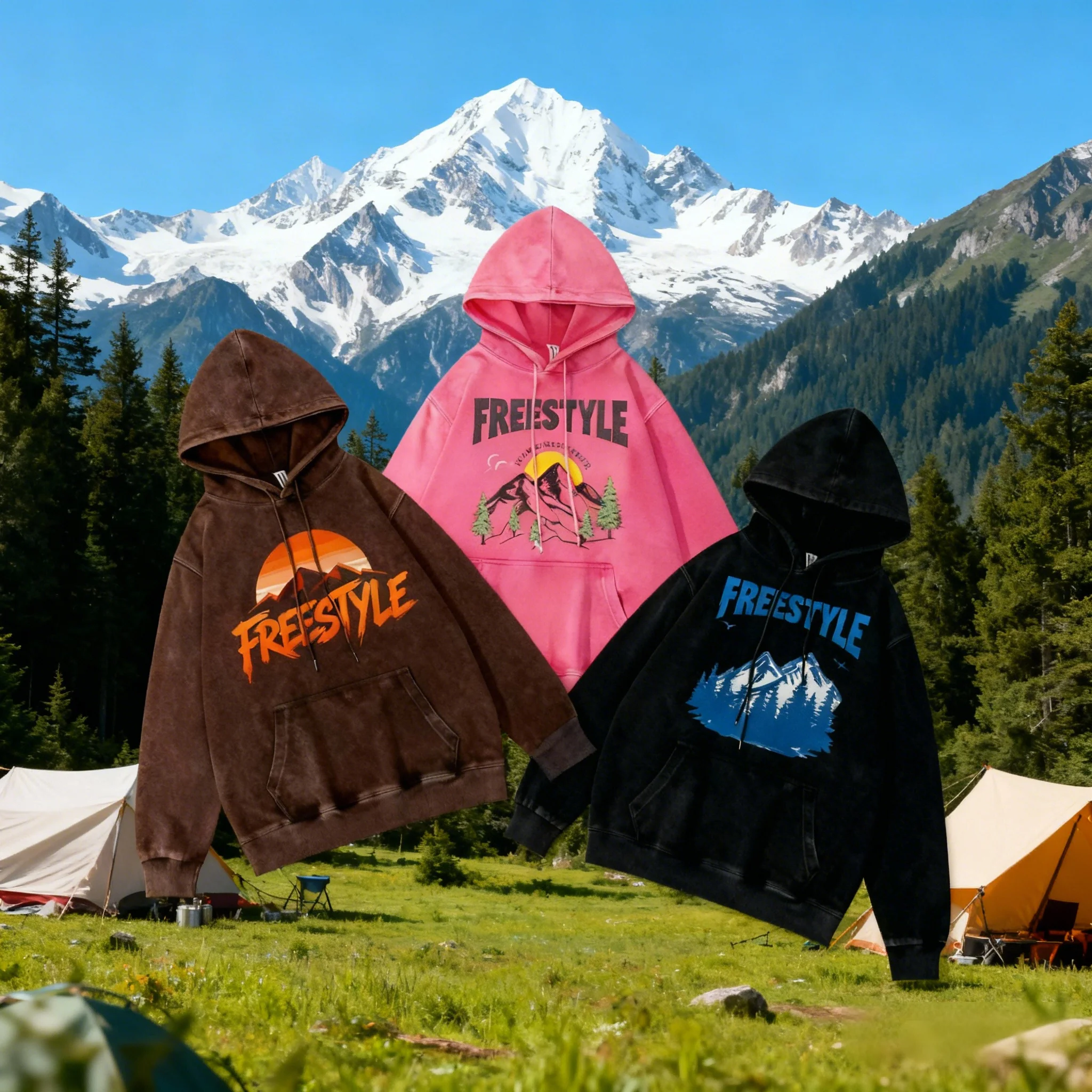 Bluza z kapturem z nadrukiem w stylu outdoorowym z motywem górskim na zamówienie | Prany / Vintage / Barwiony w ubraniu | bluza unisex | Sweter