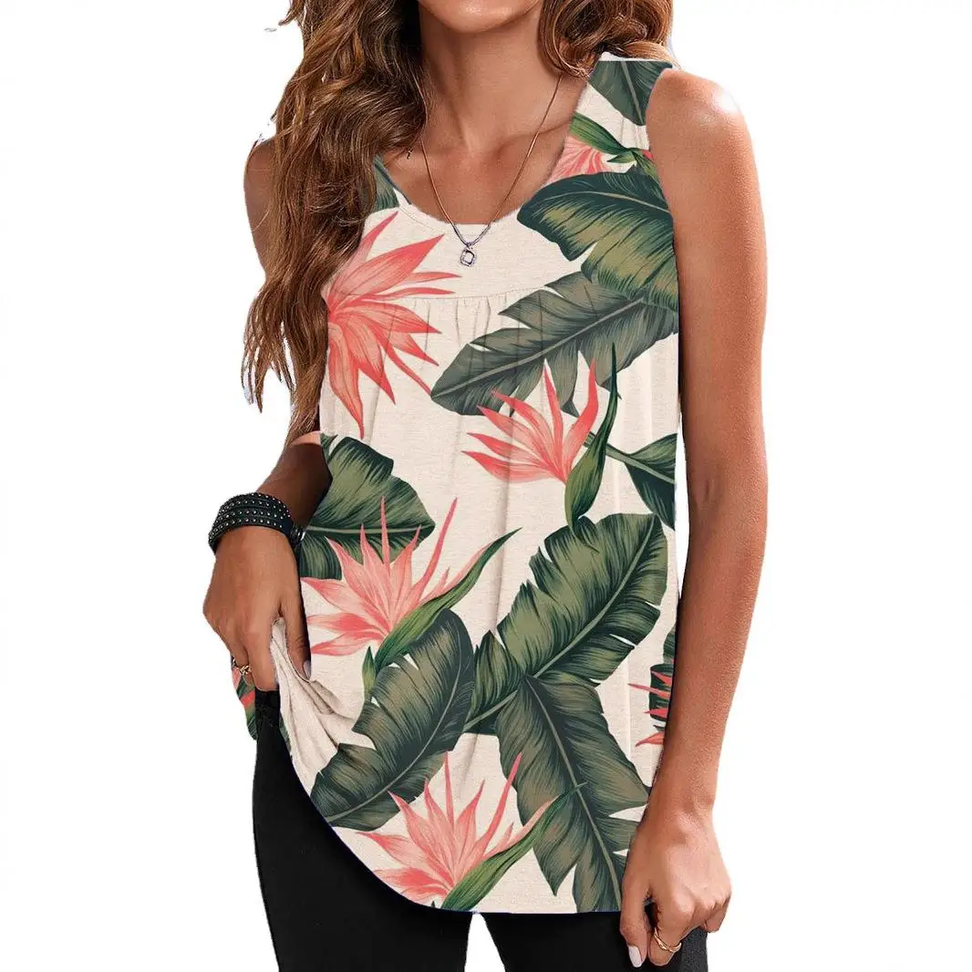 T-shirt con gilet Svel con stampa floreale T-shirt da donna vestibilità ampia in poliestere misto spandex Abbigliamento casual estivo Nessun marchio registrato di marca