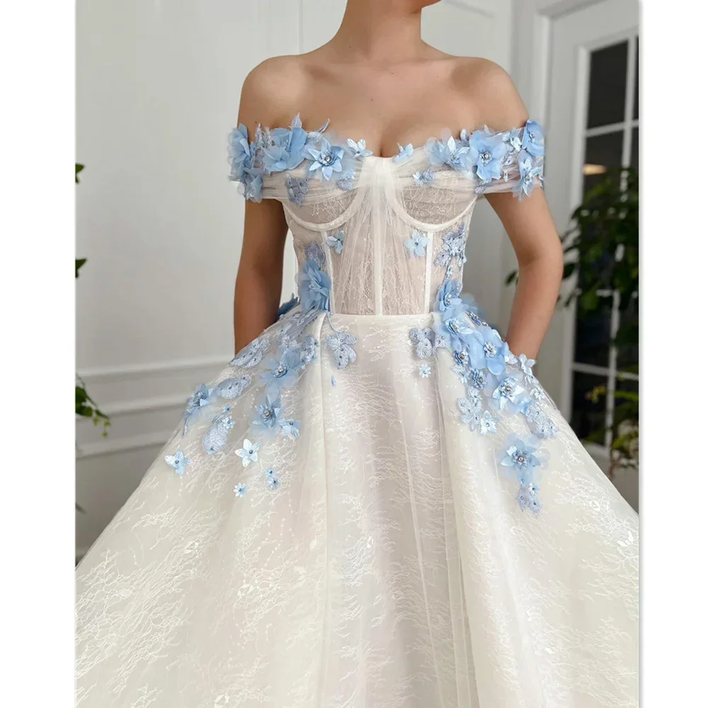 

Elegant Handmade Flower Embroidery Off-Shoulder Ball Gown Prom Dress 2024 Simple Princess Dresses with Delicate Floral Design