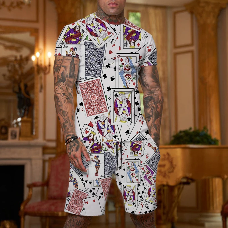 男性のズボンのトラックスーツ2個セット3Dプリント夏半袖tシャツ + ロングパンツ男性スポーツウェアストリート服
