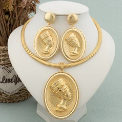 Dubai Big Jewelry Set Design per le donne orecchini a cerchio a forma di testa umana rotonda ciondolo Color oro gioielli da sposa collana