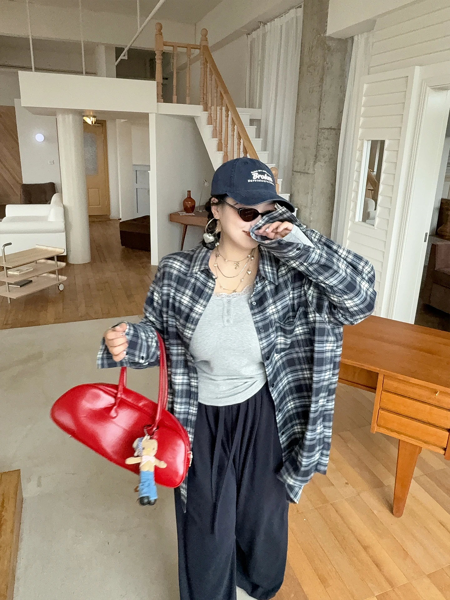 

plus Size Women's Plaid Cotton irt with oulder Pads Casual Sle Loose Fit Long Sve Autumn Top Design Sensation Versatile