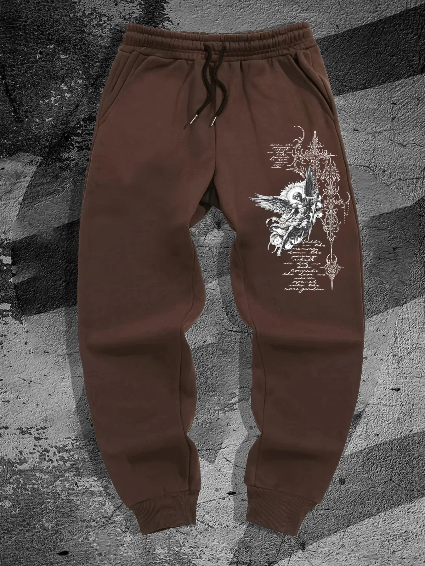 Dark Punk Jogger Pants Men Gothic Angel Cross Print Elastic Drawstring Loose Sweatpants Harajuku Streetwear Trousers
