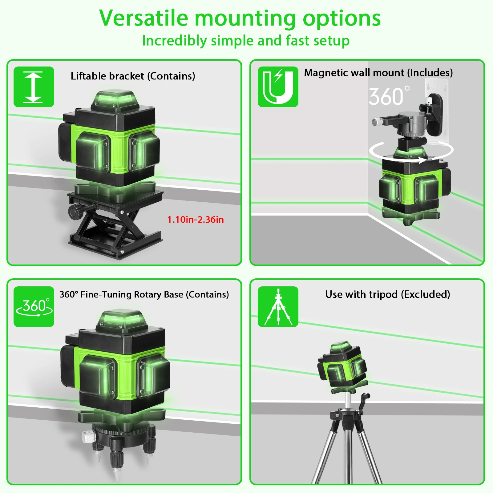 Multifunctional 4D 16 Lines Laser Level 3° Self-leveling Machine USB Rechargeable Lithium Battery Leveling Tool with Vertical Ho