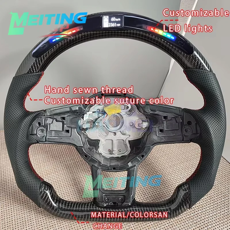 Suitable for Volkswagen Golf 7 7.5 GTI MK7 model, LED carbon fiber steering wheel with optional paddle shifters version, auto pa