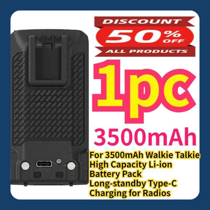 

For 3500mAh Walkie Talkie High Capacity Li-ion Battery Pack Long-standby Type-C Charging for Radios