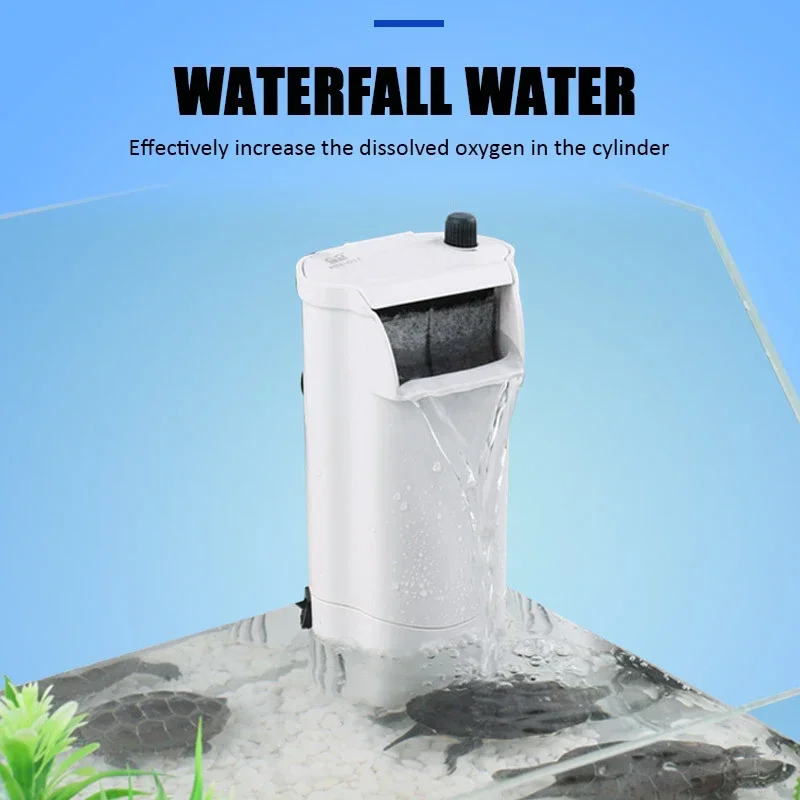 Low Water Turtle Filter Waterfall Style Silent Shallow Water Fish Tank Water Purifier Large Internal Space Built-in Carbon Plate