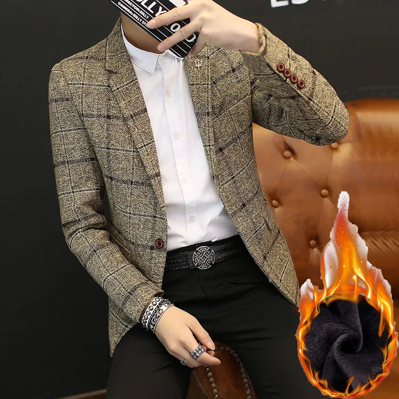 

Casual Slim Fit Men's Jaet Autumn Winter Youth Sle Korean Version Single Button Suit Top Trendy Polyester Viscose Blend