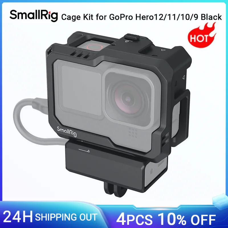 SmallRig Black Full Action Camera Cage For GoPro HERO 9 / 10 / 11 / 12 Cage with Two Cold Shoe Mounts Video Vlog Rig 3083C