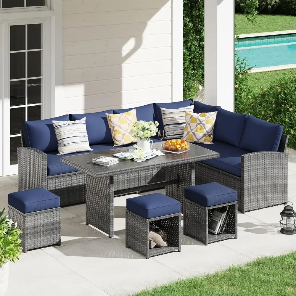 

7 Piece Patio Dining Set, Outdoor Sectional Sofa Sets with Aluminum Top Table, Patio Dining Set